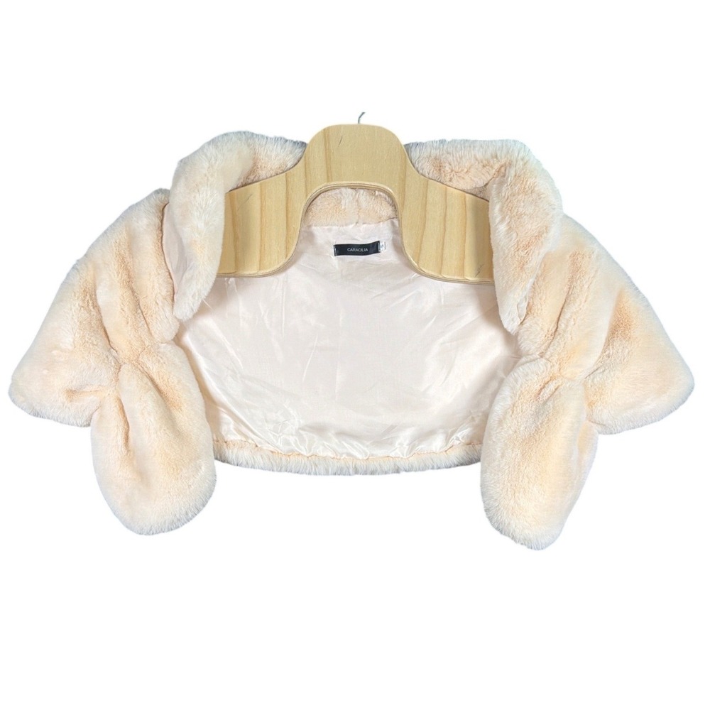 Caracilia‎ Faux Fur Bridal Wrap Shrug Cream Champagne Bolero Wedding Small